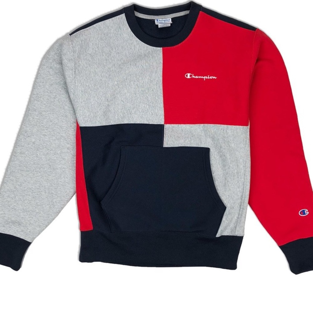 Multi color men’s champion crew neck with pocket